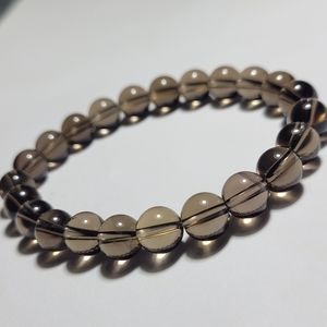 Natural Smoky Quartz Crystal Beaded Bracelet 8mm 7 1/2"